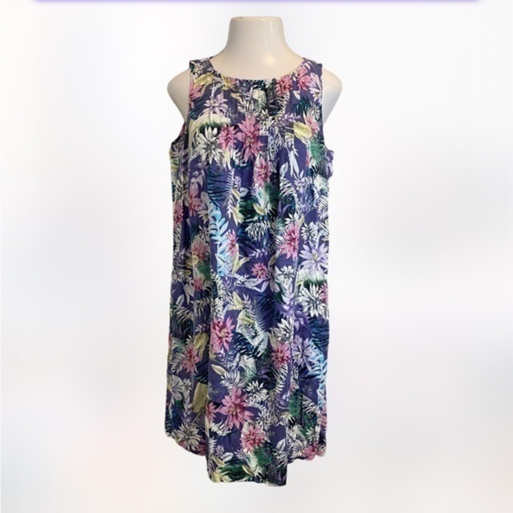 J. Jill Love Linen sleeveless shift midi dress in a tropical floral print